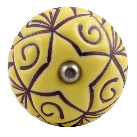 Yellow Base Brown Etched Ceramic Wine Stopper (Pack Of One Piece)